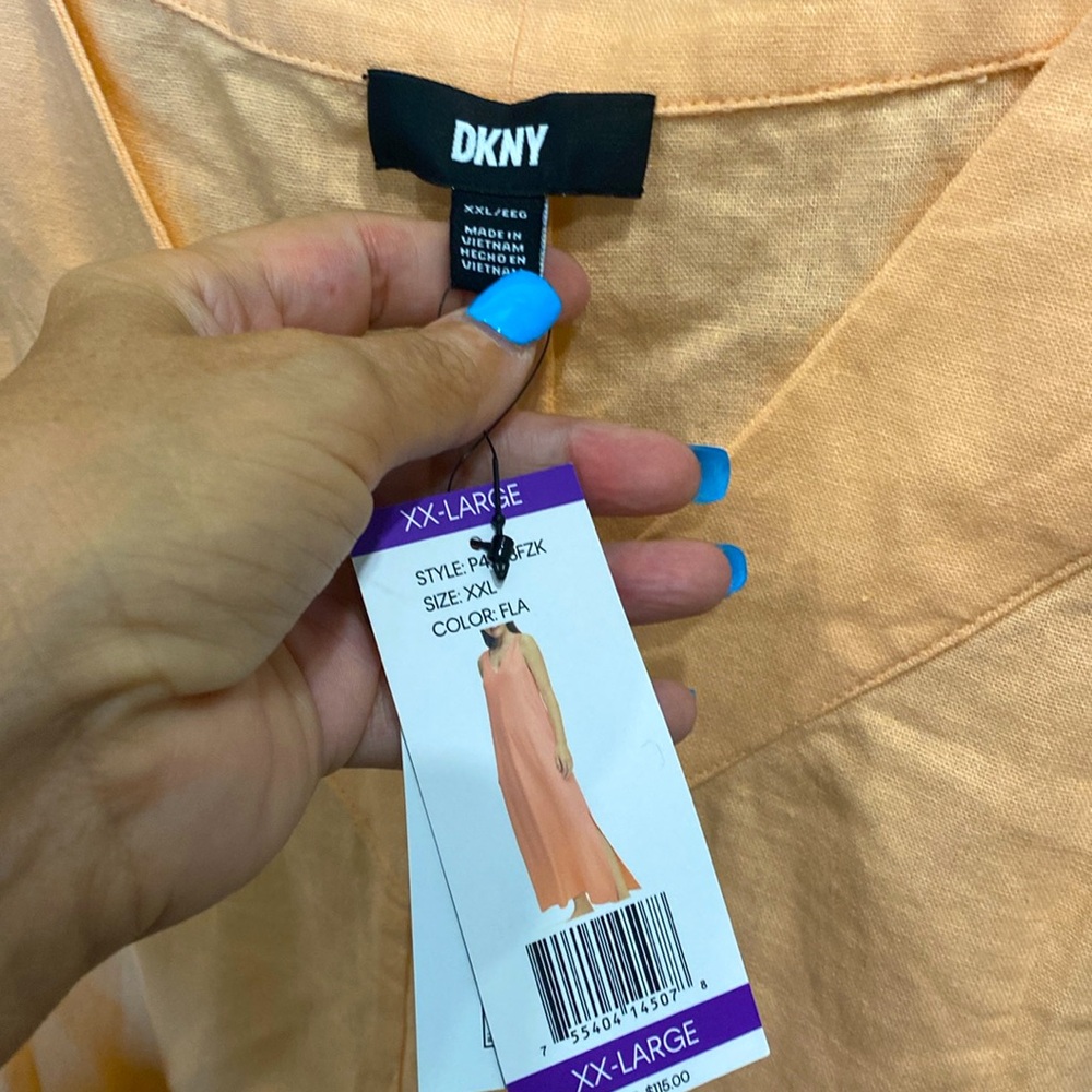 NWT DKNY Peach V-Neck Linen Maxi Dress |Size XXL - Picture 5 of 6